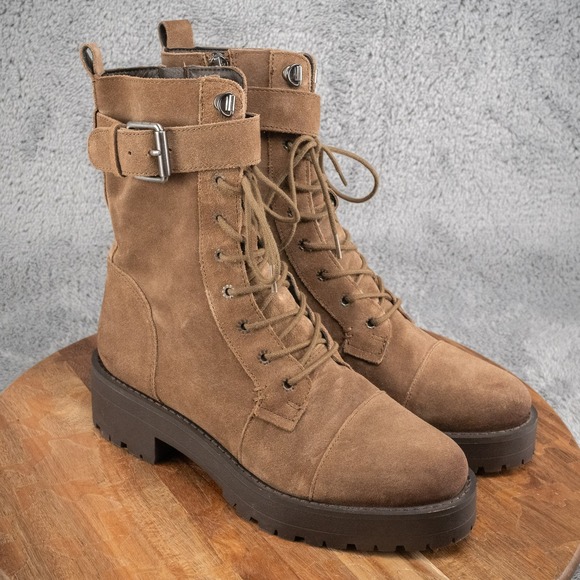 Sam Edelman Shoes - SAM EDELMAN Junip Brown Suede Combat Buckle Inside Zip Boot - Womens Size 7